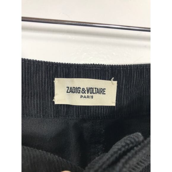 Zadig & Voltaire Boyish Velours Pants Black Corduroy Paneled Edgy Women's M - Picture 5 of 12
